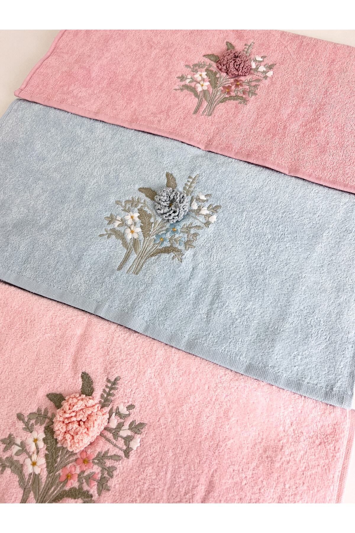 AYHANHOME 3d Çiçek Desenli Çeyizlik 3 Adet 50x90 El Yüz Havlu Seti - Görsel 3