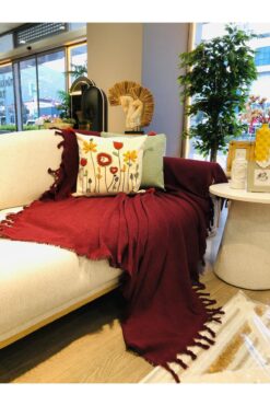 LUWİNO HOME Renge Renk El Bağlama Bordo Koltuk Örtüsü 180*200 Cm