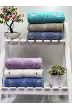 BUSEM 50x70 Nakışlı Ayak İzi Desenli Ayakhavlusu 6'lı