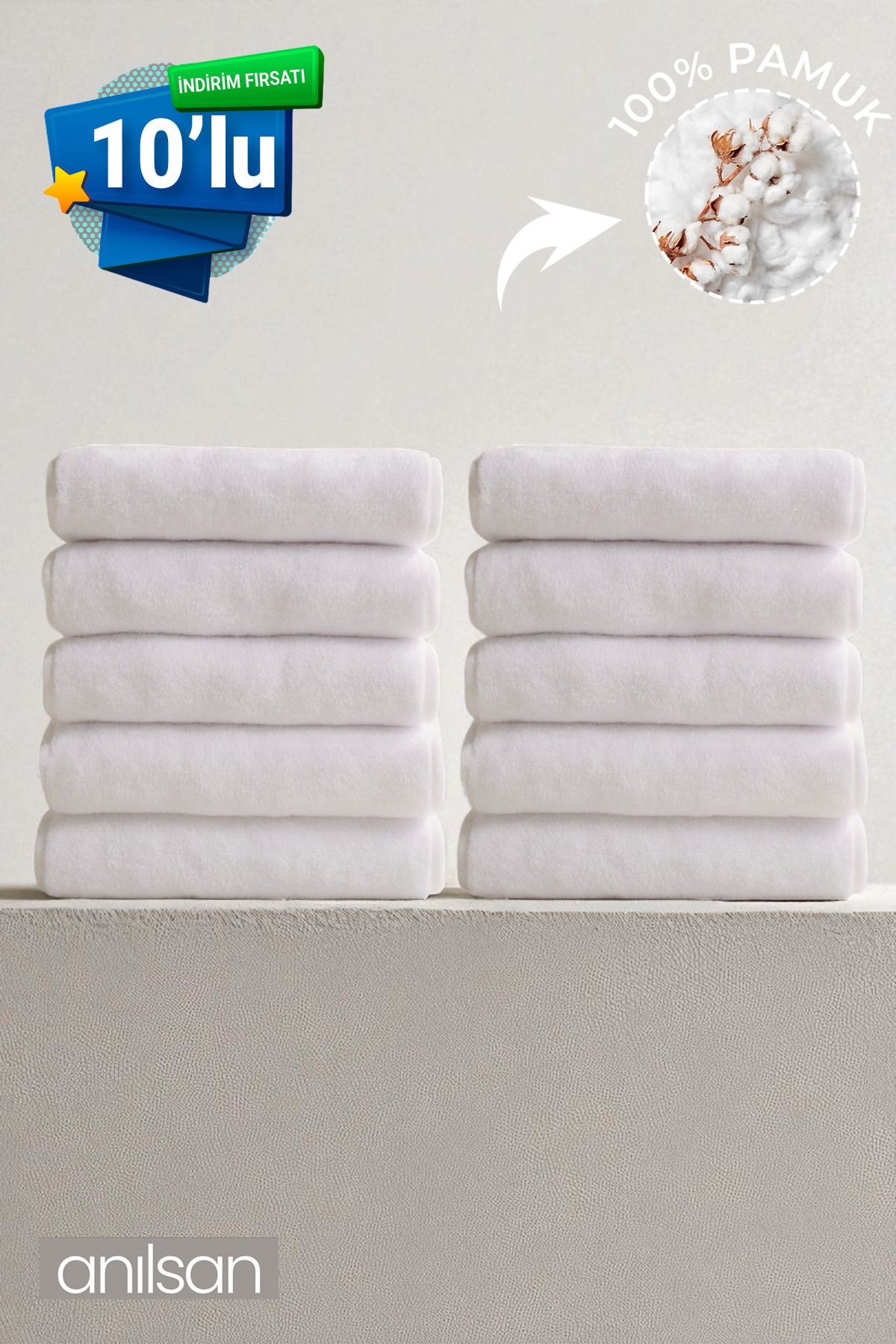 Anılsan 10'lu Büyük Banyo Havlusu - 90x150 Cm, 650gr, %100pamuk, Spa Ve Otel Havlusu