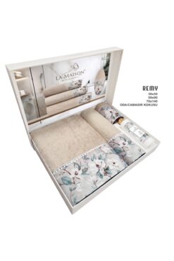 Deco Home Bambu 30*50 + 50*90 + 70*140 Cm Parfümlü Baskılı Dantelli Kutulu Banyo Havlu Seti