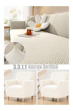 ARİFE HOME Jakarlı 3311 Tuğla Desen Streç Lastikli Koltuk Örtüsü Takımı Esnek Kanepe çekyat kılıfı