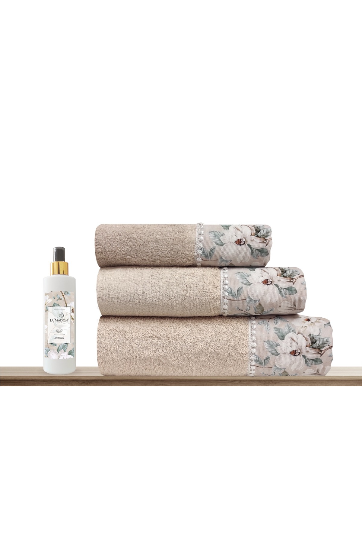 Deco Home Bambu 30*50 + 50*90 + 70*140 Cm Parfümlü Baskılı Dantelli Kutulu Banyo Havlu Seti - Görsel 2