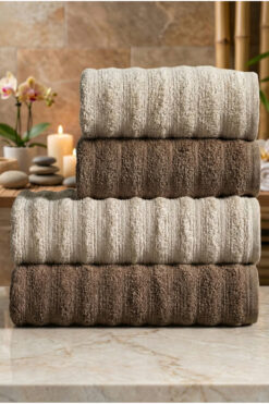 My Catherine Dalgalı 4’lü Havlu Seti - %100 Pamuk (2 Adet 70x140-2 Adet 50x90) | Modern ve Lüks Seri, Hamam Seti