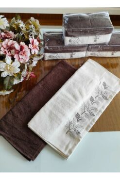 Nurpak Pamuklu Hediyelik Havlu / El Havlusu Kahverengi Beyaz 50x90 (2 ADET)