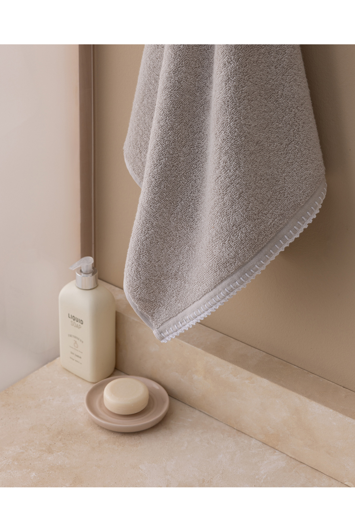 Madame Coco Aveline Kroşeli %100 Pamuk Yüz Havlusu - Gri/Beyaz - Görsel 3