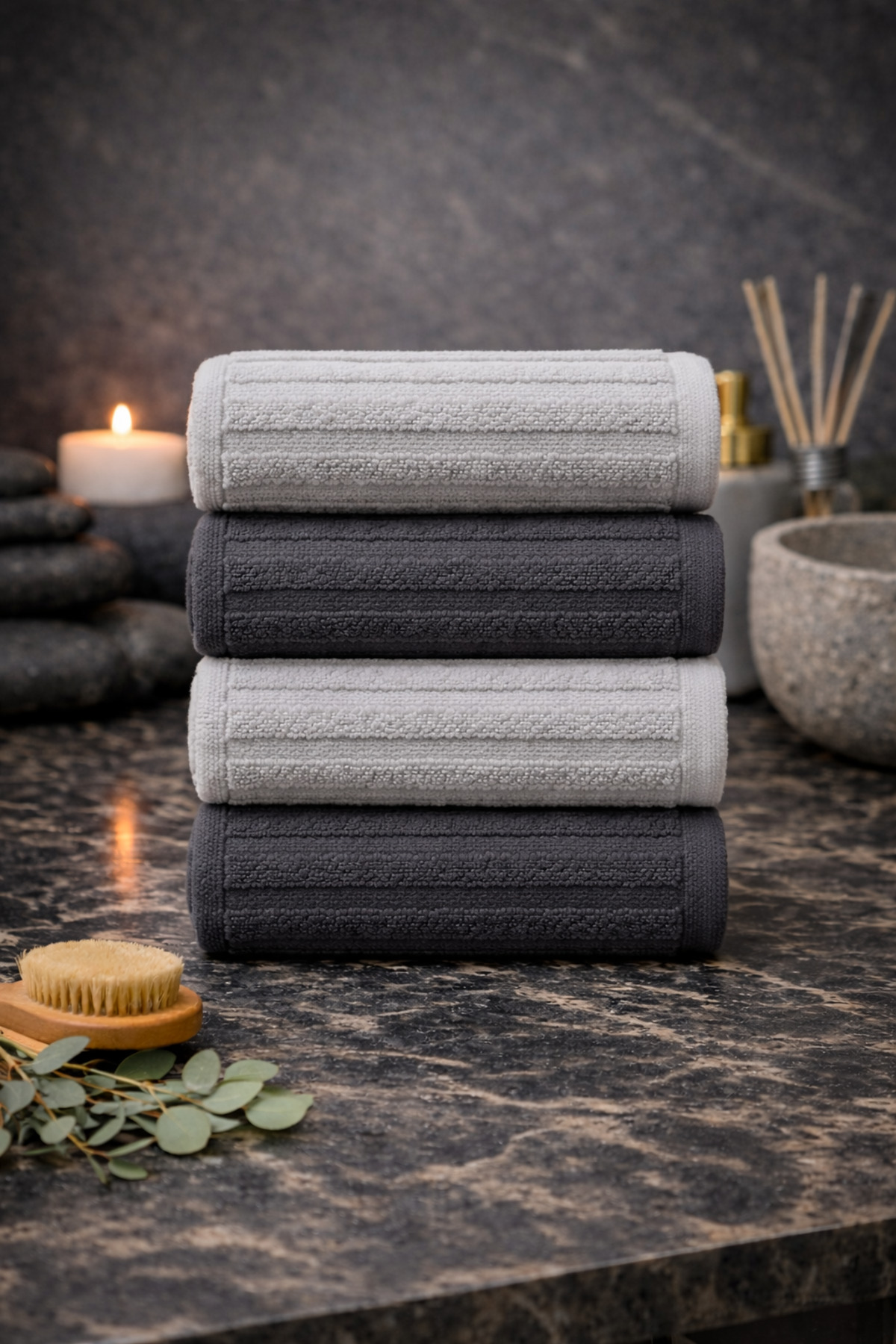 SHAL HOME %100 Pamuk 4'lü 50*90cm Elyüz Havlu Seti - Görsel 3