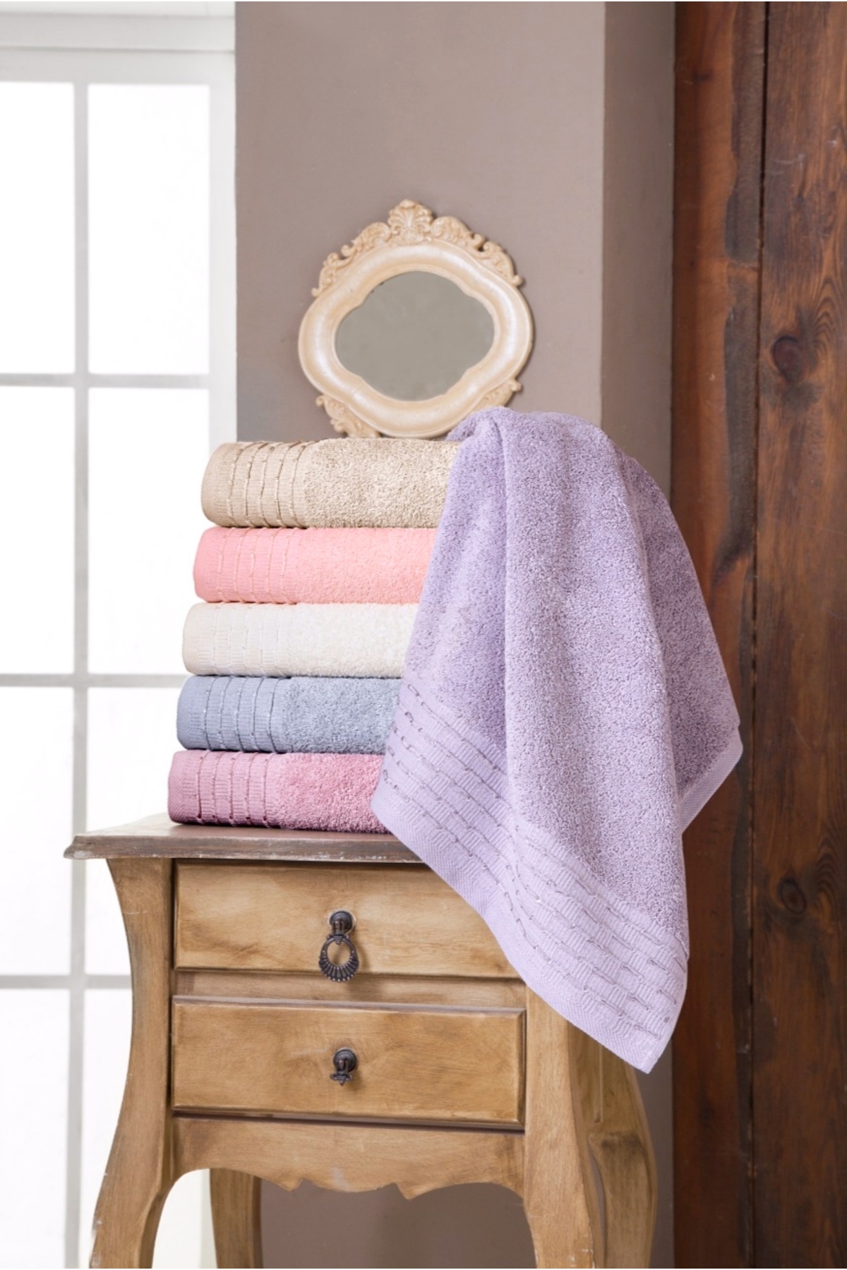 Fiesta Lara Renkli %100 Pamuklu Deluxe Bukle Jakarlı 50x90 6 lı El Yüz Havlusu