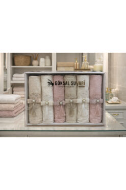 Göksal Suvari 6 Parça Çeyizlik Güpürlü İncili El Yüz Havlusu Seti Dantelli