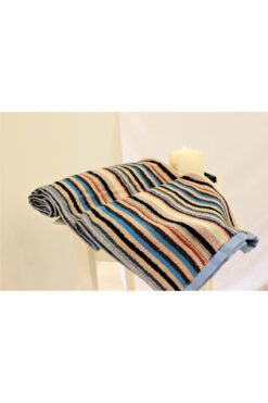 Ender Home 70x140 Rengarenk İplik Boya Havlu Plaj Havlusu Çizgili Mavi Bordür Bukle Hamam Spa Banyo Havlusu