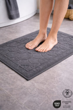 Ellaline Ayak Havlusu %100 Pamuk Sertifikalı, Taş Desenli Jakarlı Banyo Paspası Üstün Emici Antrasit 50x70cm