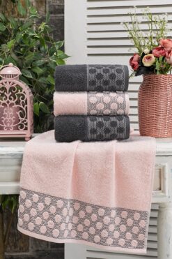 eumenia Point Antrasit Pudra El ve Yüz Havlu Seti 50x90 cm 4'lü