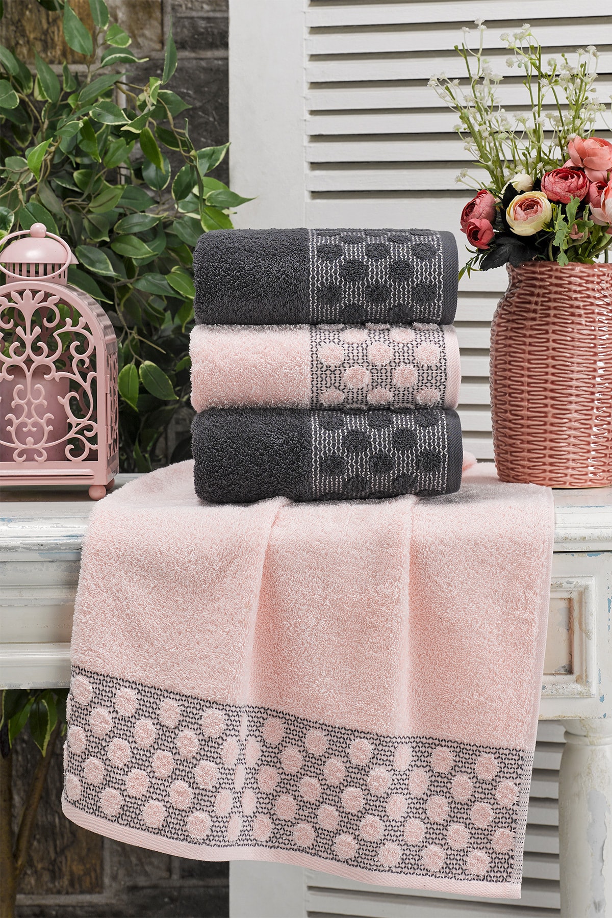 eumenia Point Antrasit Pudra El ve Yüz Havlu Seti 50x90 cm 4'lü