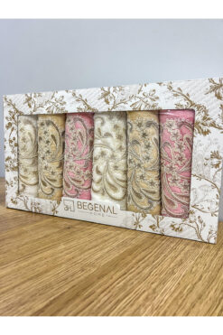 AYHANHOME 6'lı Fransız Güpür İşlemeli Desenli Lüks Çeyizlik 50x90 Kutulu El Yüz Havlu Seti