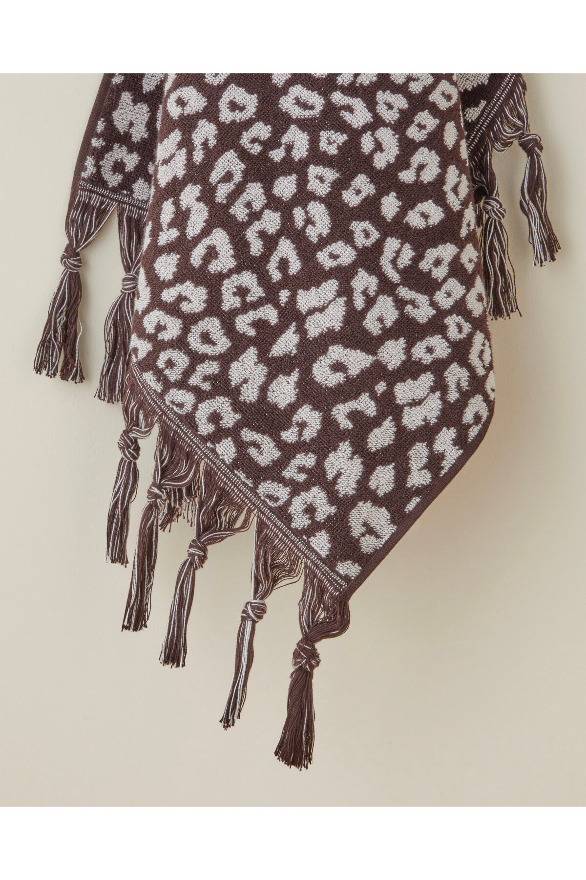 English Home Noir Leopard Pamuk Püsküllü Yüz Havlusu 50x80 cm Ekru-Kahve - Görsel 2