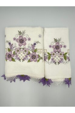 Şatilli Handmade İğne oyalı 3d Nakışlı kadife Analı-kızlı 50x90 yüz&30x50 mutfak havlu seti tül keseli