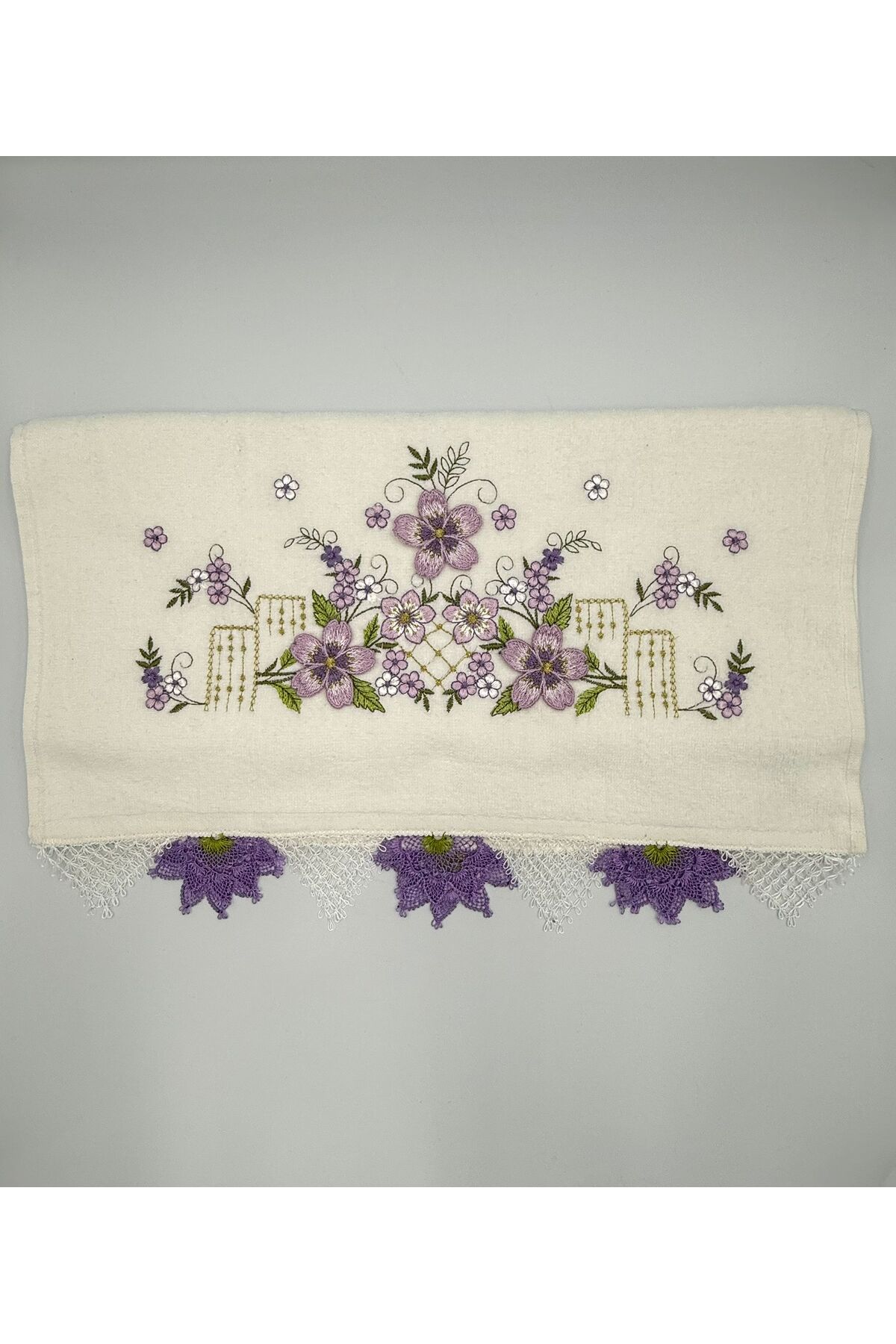 Şatilli Handmade İğne oyalı 3d Nakışlı kadife Analı-kızlı 50x90 yüz&30x50 mutfak havlu seti tül keseli - Görsel 2