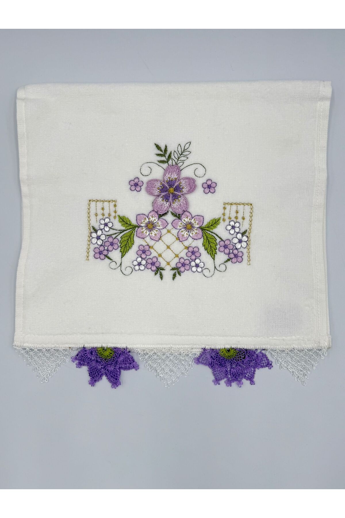 Şatilli Handmade İğne oyalı 3d Nakışlı kadife Analı-kızlı 50x90 yüz&30x50 mutfak havlu seti tül keseli - Görsel 3