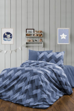 CANDAN ÇEYİZ Lastikli Çarşaflı Tek Kişilik Nevresim Takımı Zikzak Mavi