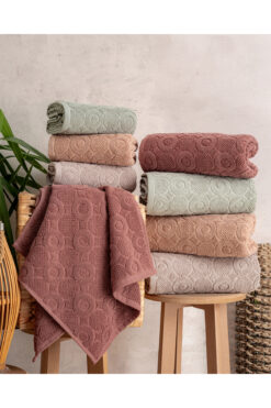 Hazangülü Buldan Üretimi Çeyizlik Deluxe Jakarlı Domino 4'lü El/Yüz Havlusu I 50x90