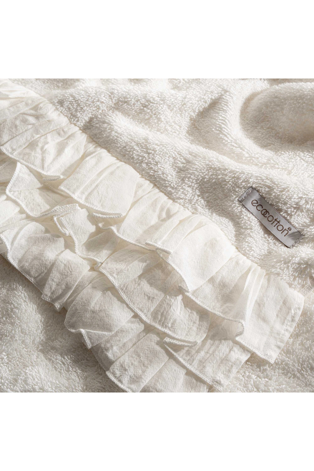 Ecocotton Miranda El Yüz Havlusu %100 Organik Pamuk Fırfırlı Krem 50x90 Cm - Görsel 2