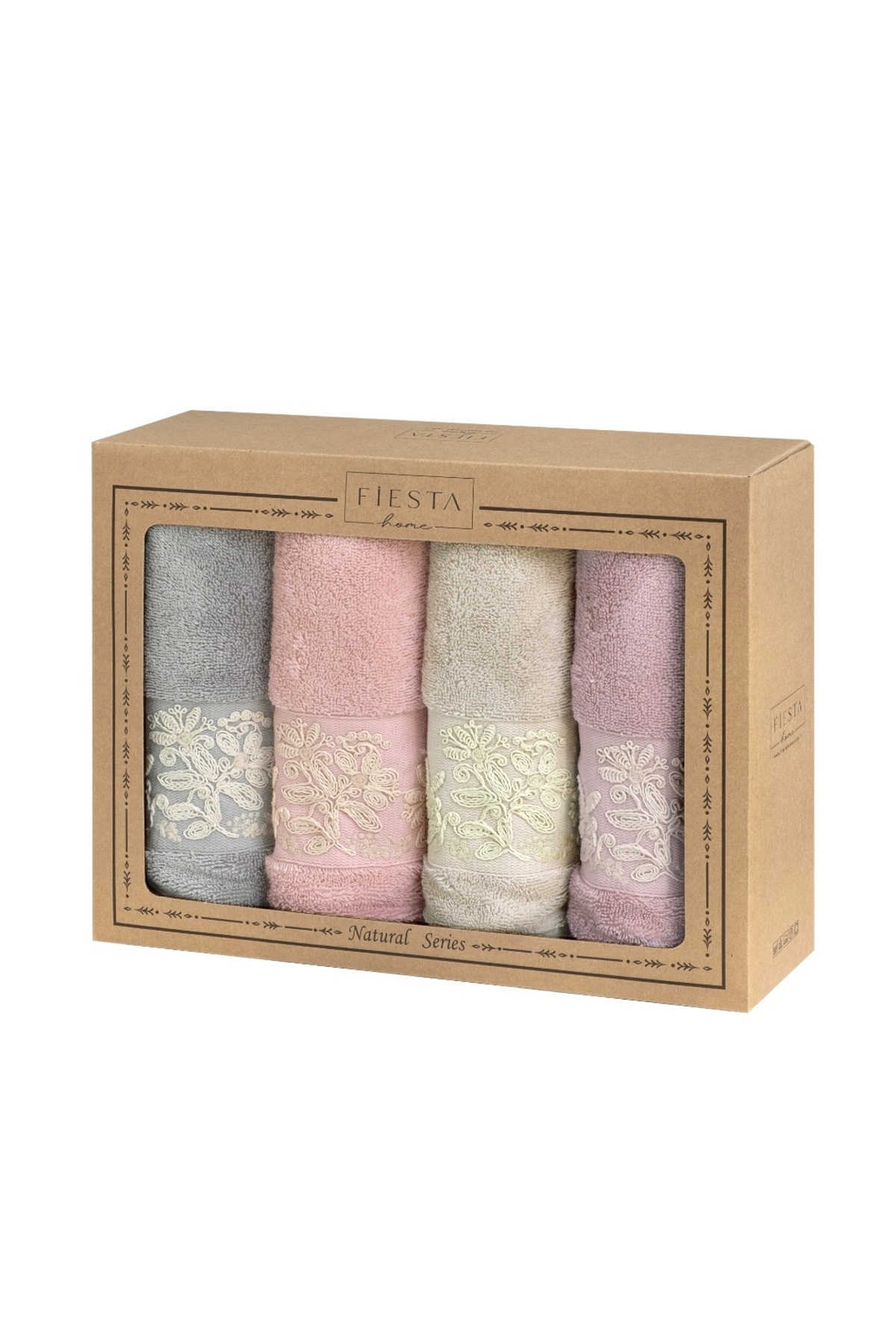 Fiesta %100 Penye Pamuklu Kort Nakışlı 50x90 4 lü Kutulu El Yüz Havlusu - Görsel 3