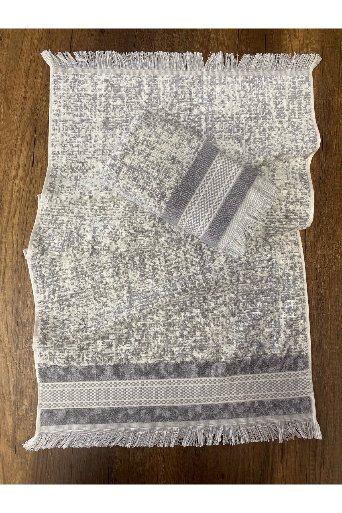 Lucy and Home Jakarlı Saçaklı 2li El , Yüz ve Baş Havlusu 60X130cm - Görsel 2