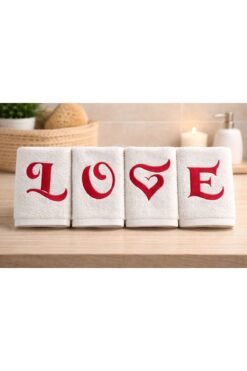 Rebeka Home Collection LOVE Nakışlı 4'lü El Havlusu Seti 30x50 Dekoratif Havlu