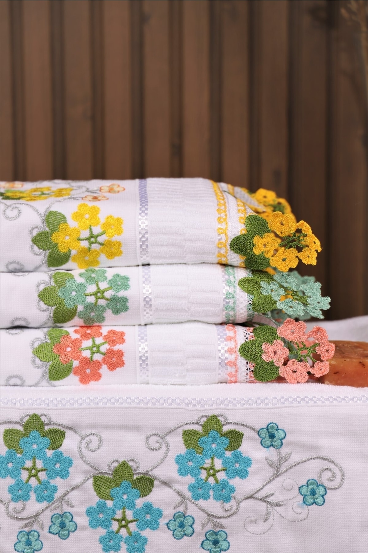 Genel Markalar 4'lü Işlemeli Güpürlü Çeyizlik 50*90 El Yüz Havlusu - Görsel 2