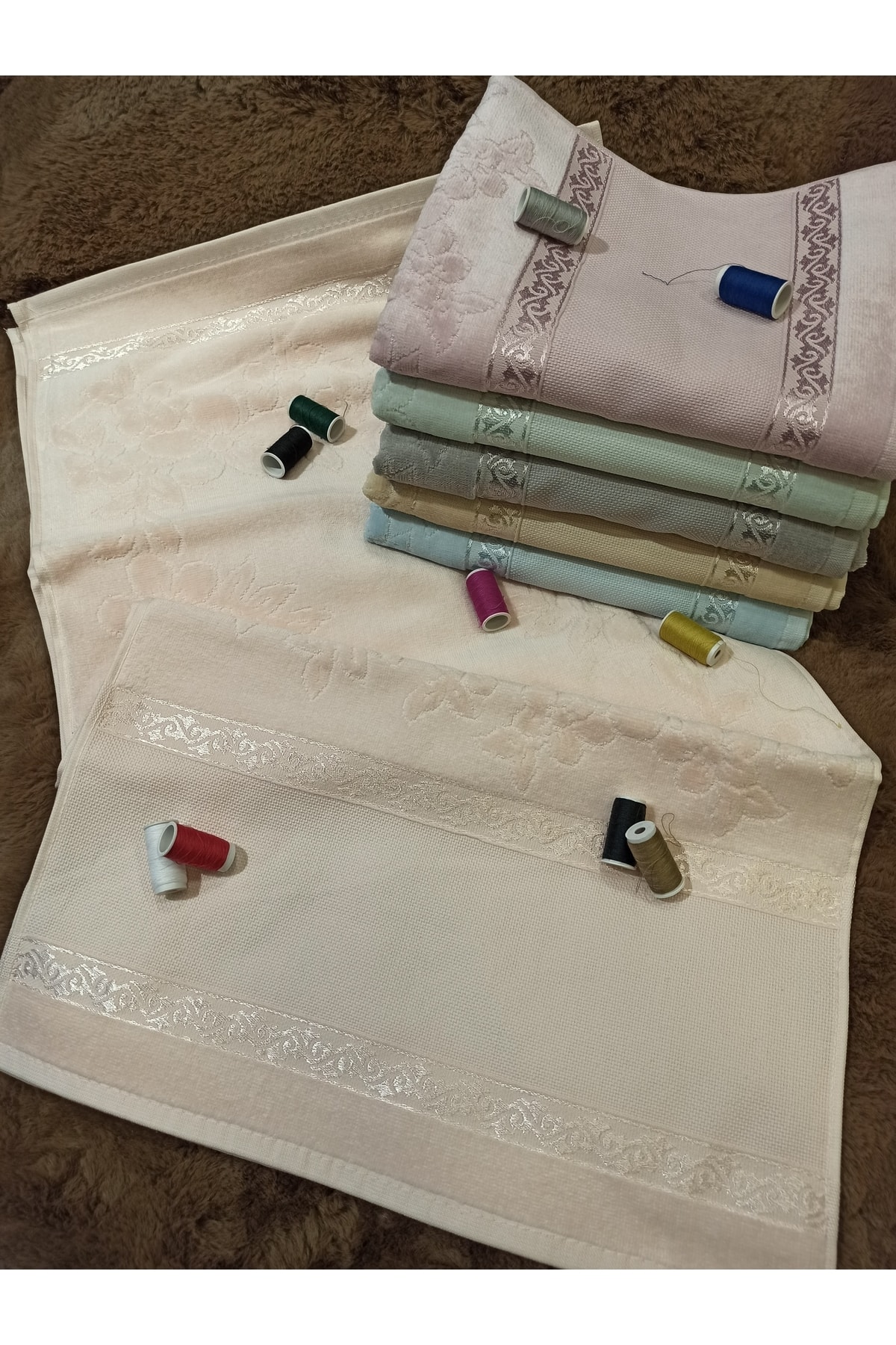 ŞENER HOME 6'lı Etamin Işlemelik Ara Boşluklu Renkli Kadife 30x50 Mutfak El Havlusu - Görsel 2