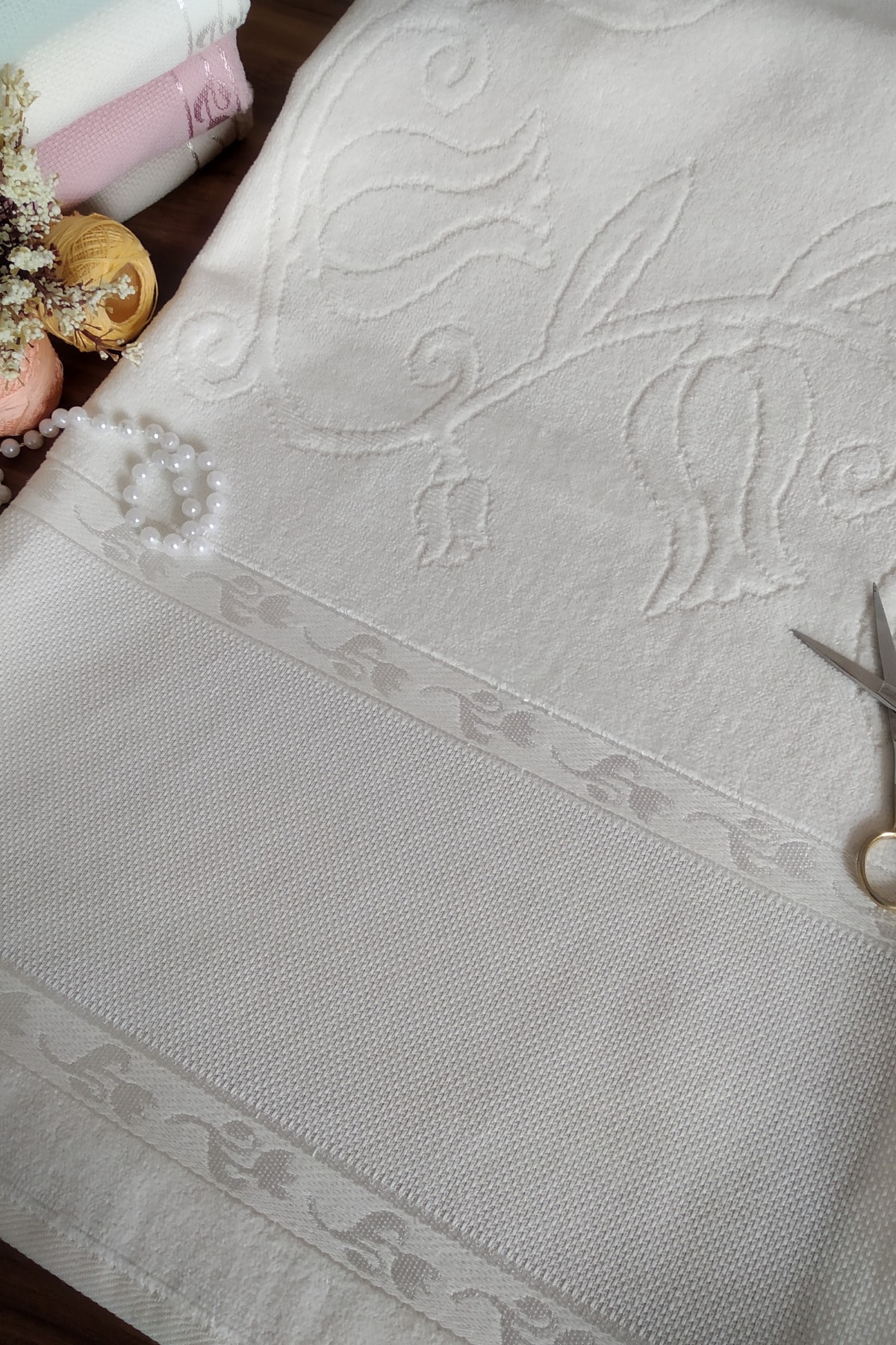 Şelale Etamin 2'li 50x90 Jakarlı Saçaksız Boşluklu Kanaviçe Boyama Krem - Görsel 2