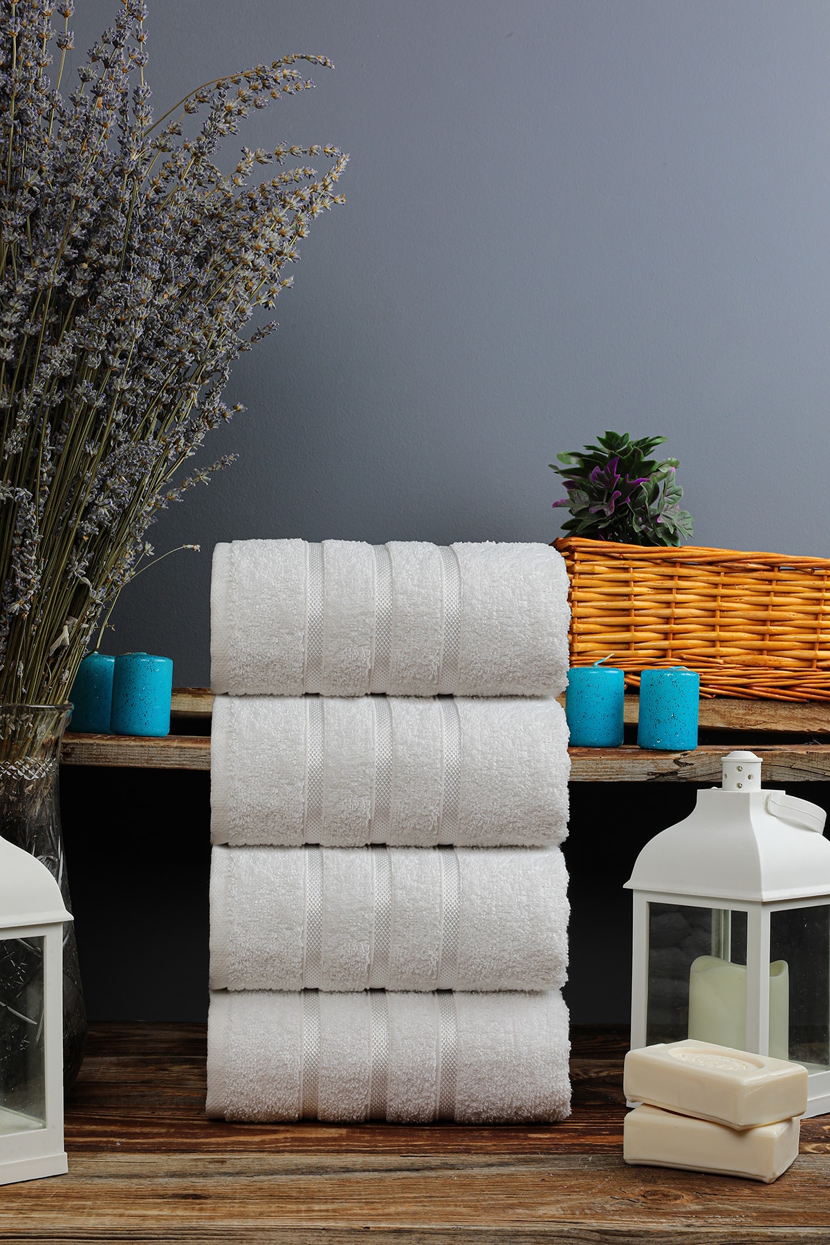 Genel Markalar %100Pamuk Beyaz 4'lü El / Yüz Havlusu -elmas- - Görsel 2