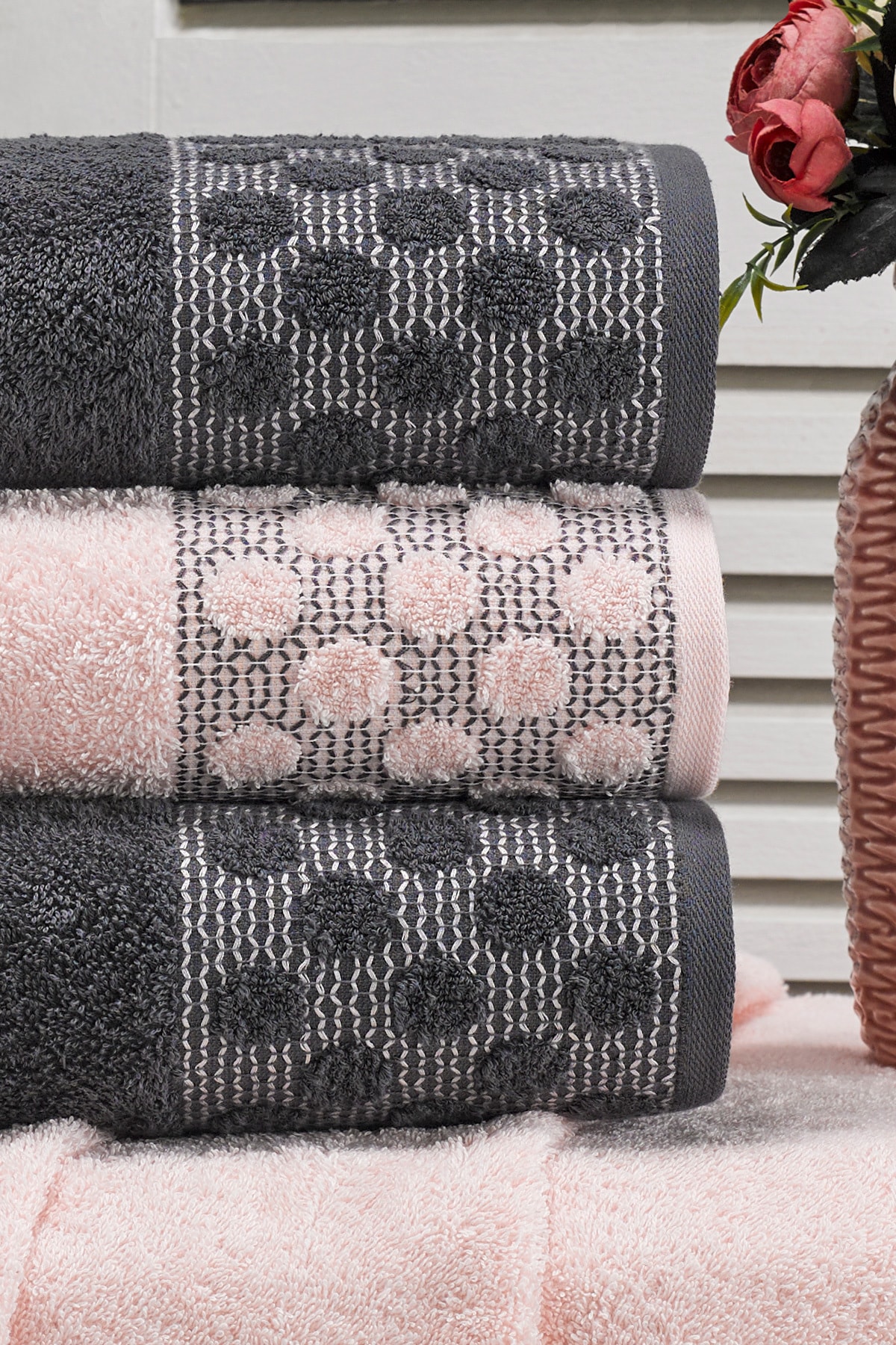 eumenia Point Antrasit Pudra El ve Yüz Havlu Seti 50x90 cm 4'lü - Görsel 2