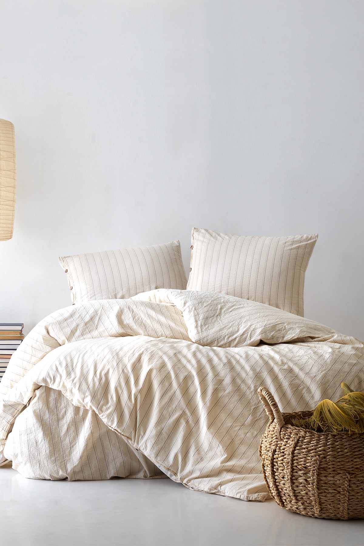 Berolige Sunday %100 Pamuklu Battal Boy Yıkamalı İplik Boya Çizgili Nevresim Takımı Kahverengi - Görsel 2