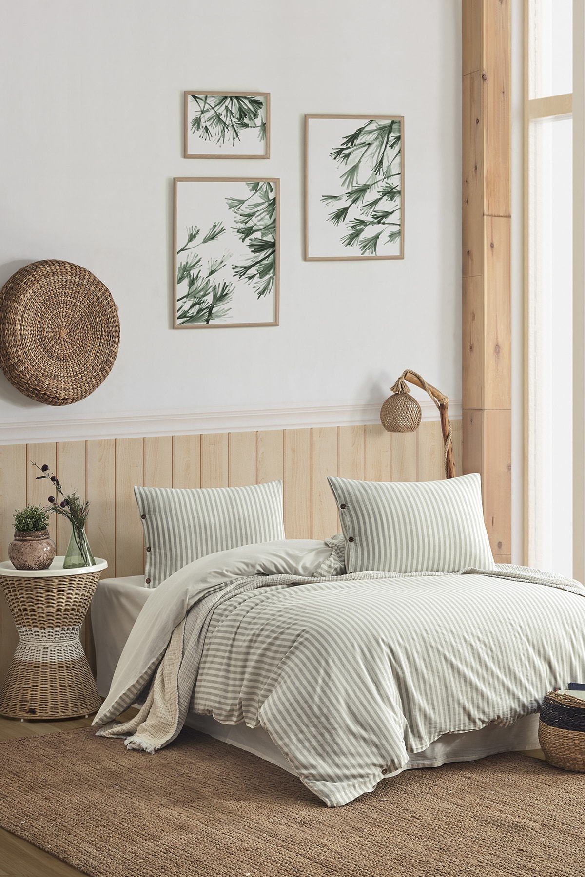 Berolige Easy Boho Yeşil Çift Kişilik Yıkamalı İplik Boya Nevresim Takımı - Görsel 2