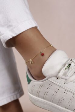 Lia Berto Altın Kaplama Uğur Böcekli Şans Model 925 Ayar Gümüş Halhal