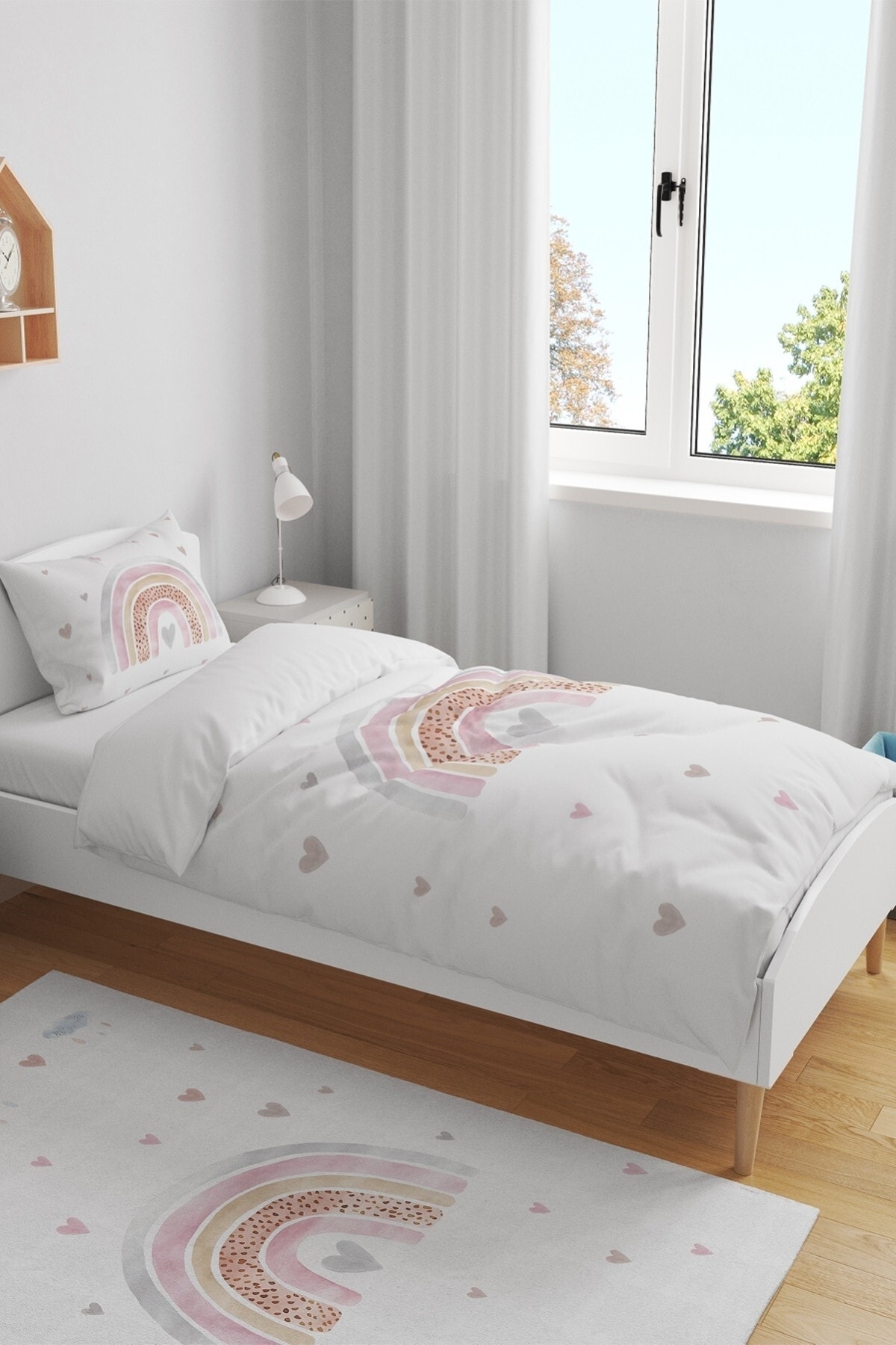 EVPANYA Pudra Kalpli Gökkuşağı Desenli Tek Kişilik Bebek Çocuk Nevresim Takımı - Görsel 2