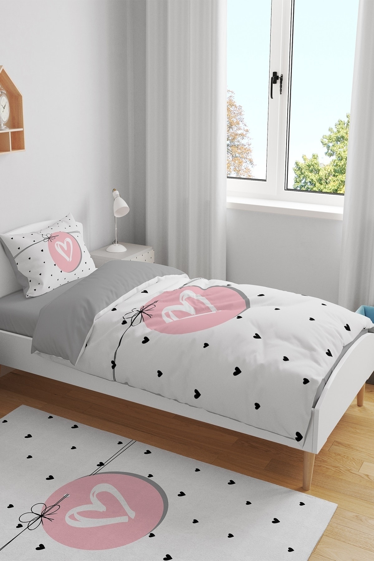 EVPANYA Düğümlü Pembe Kalp Desenli Tek Kişilik Bebek Çocuk Nevresim Seti - Görsel 2