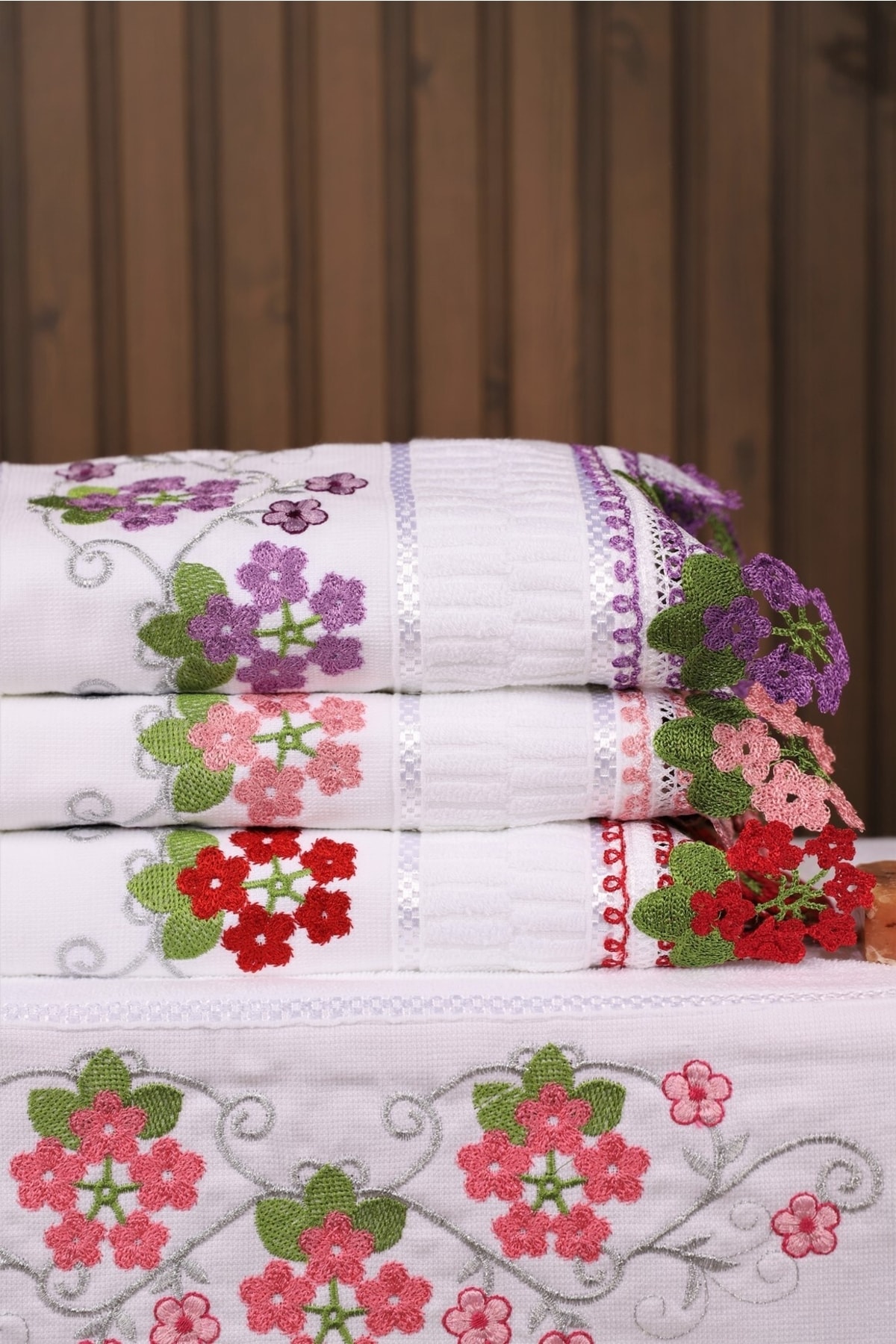 Genel Markalar 4'lü Işlemeli Güpürlü Çeyizlik 50*90 El Yüz Havlusu - Görsel 2