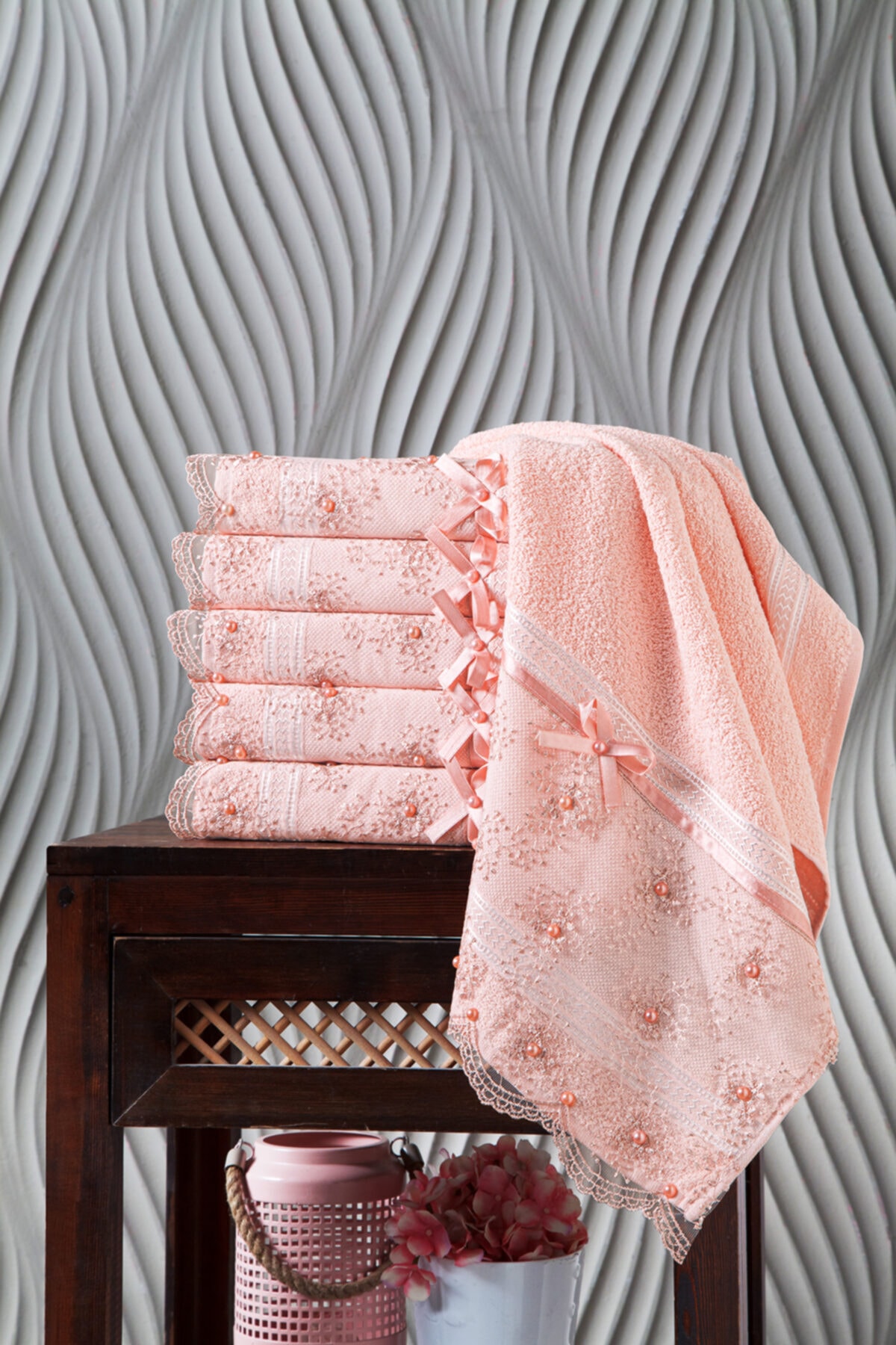 Kardelen %100 Pamuklu Boncuklu Güpürlü 6'lı Havlu 50x85 - Görsel 2