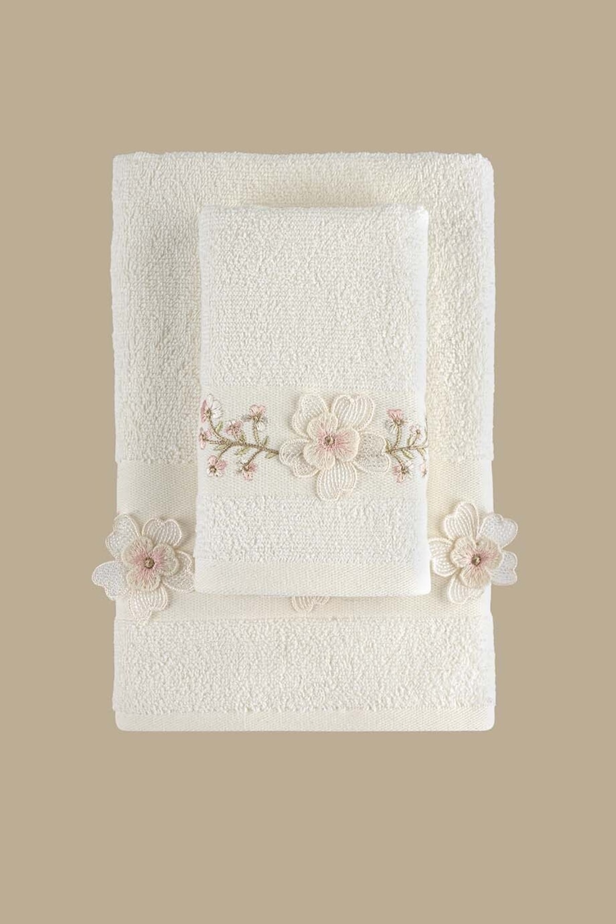 Arliva Home Mıne Nakıslı 2lı Havlu Setı Ekru 30x50 50x80 - Görsel 2