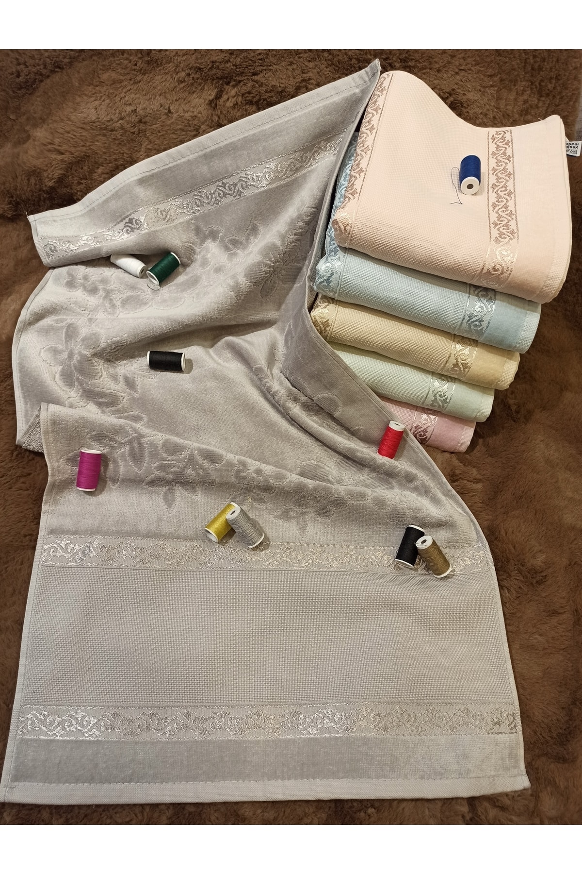 ŞENER HOME 6'lı Etamin Işlemelik Ara Boşluklu Renkli Kadife 30x50 Mutfak El Havlusu - Görsel 3