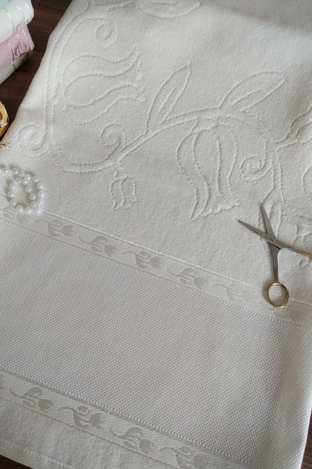 Şelale Etamin 2'li 50x90 Jakarlı Saçaksız Boşluklu Kanaviçe Boyama Krem - Görsel 3