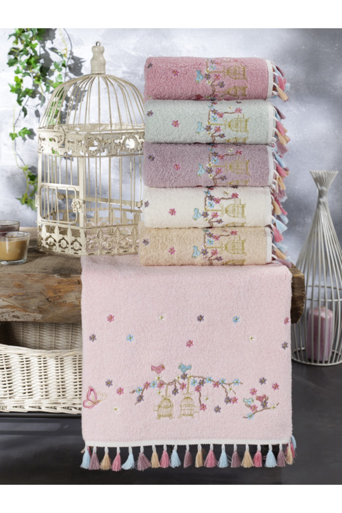 AYHANHOME Pamuklu Flora Kafes Nakışlı Püsküllü 6 Lı 30x50 Mutfak Havlu Seti - Görsel 3