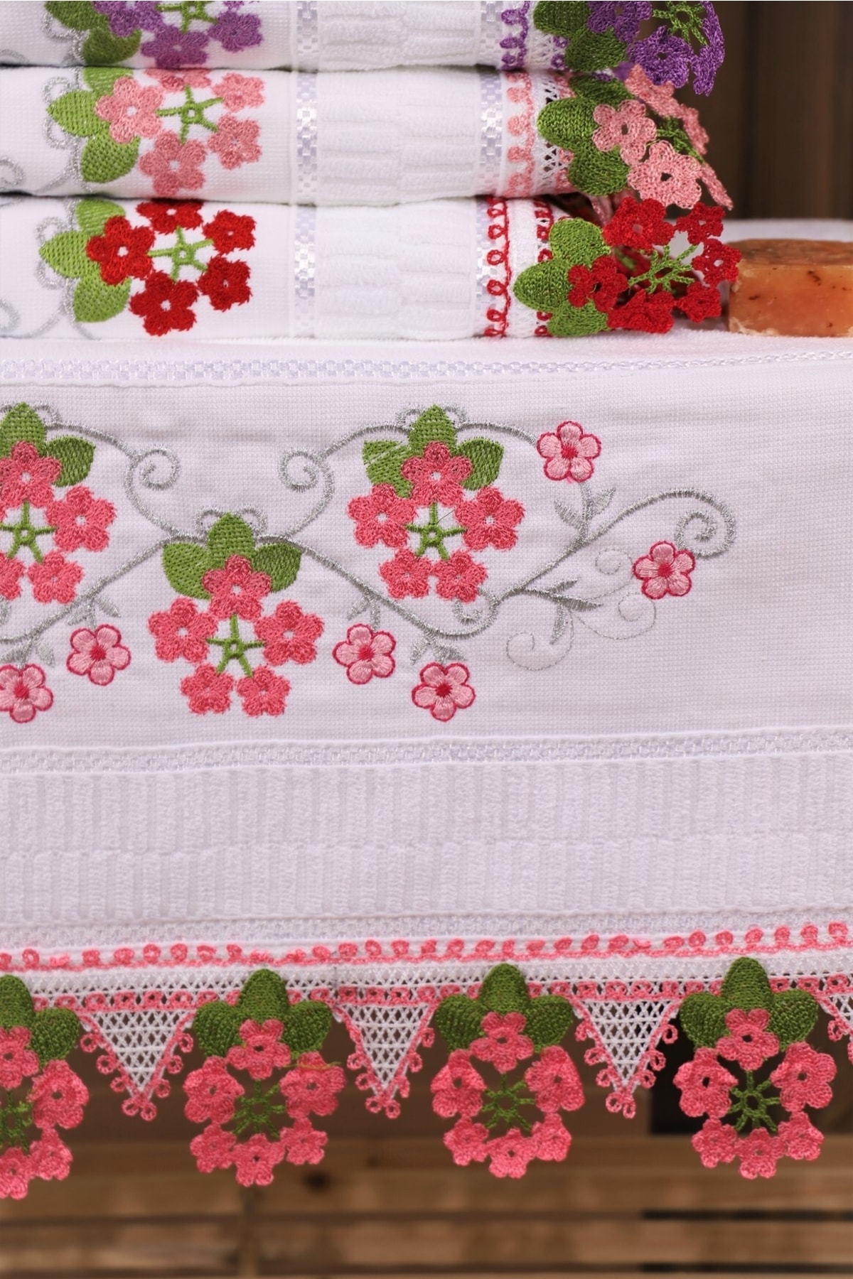 Genel Markalar 4'lü Işlemeli Güpürlü Çeyizlik 50*90 El Yüz Havlusu - Görsel 3