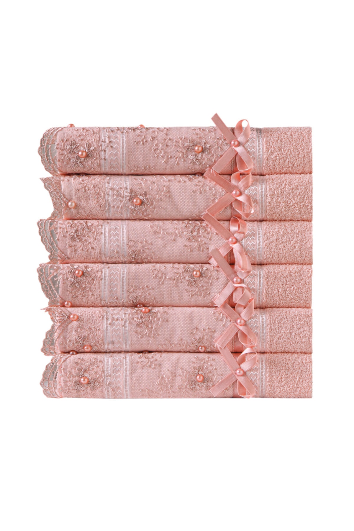 Kardelen %100 Pamuklu Boncuklu Güpürlü 6'lı Havlu 50x85 - Görsel 3