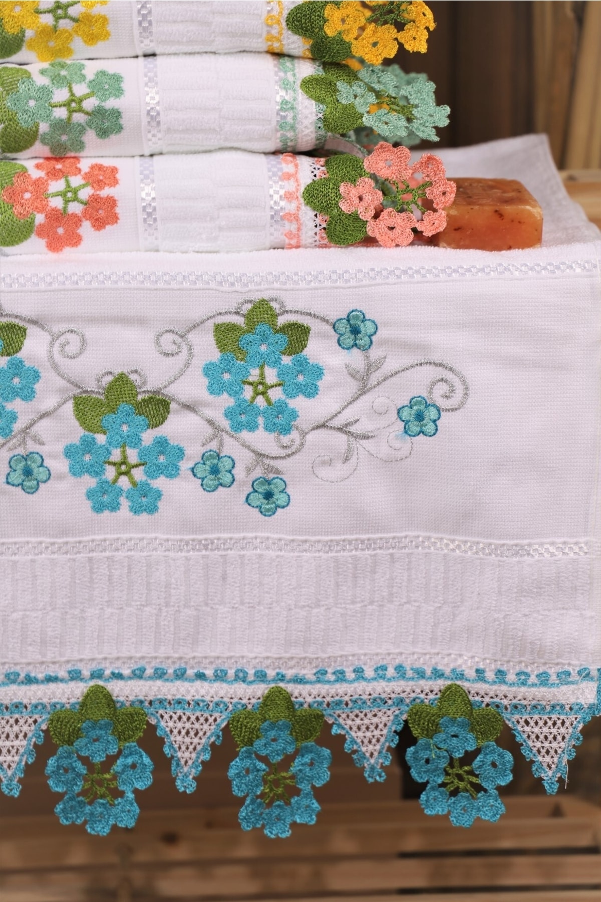 Genel Markalar 4'lü Işlemeli Güpürlü Çeyizlik 50*90 El Yüz Havlusu - Görsel 3