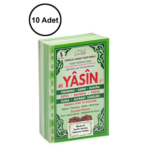 Furkan Neşriyat 10 Adet Türkçe Mealli Orta Boy 80 Sayfa 41 Yasin - Yeşil Renk