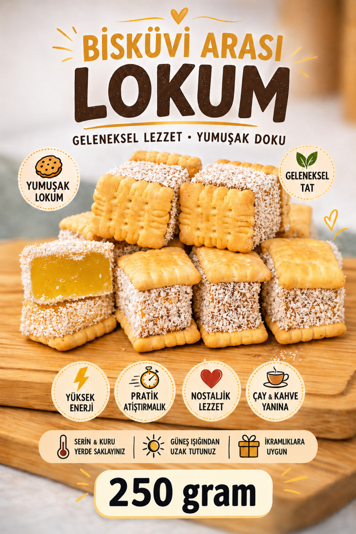 ÜLKÜ KURUYEMİŞ (250 Gr) Lokmalık Mini Bisküvili Arası Lokum Hediyelik Tatlı Atıştırmalık