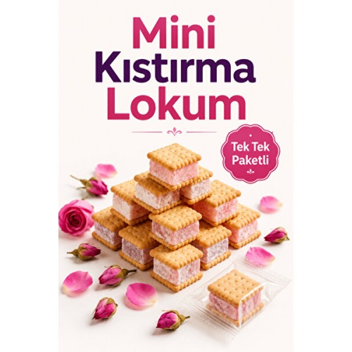 Şener MİNİ BİSKÜVİ ARASI KISTIRMA LOKUM GÜLLÜ LOKUM TEK TEK PAKETLİ LOKUM 500 GR